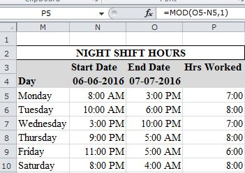 EXCEL MOD FUNCTION