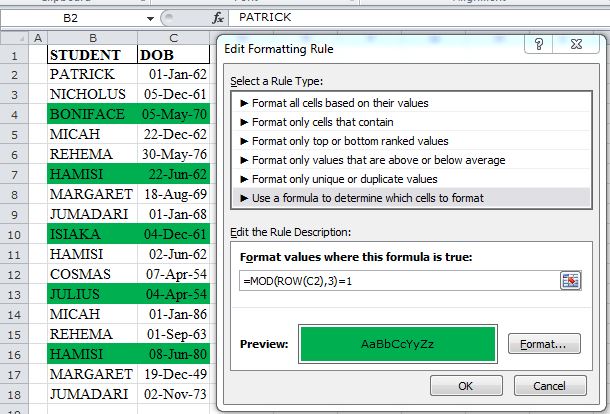 EXCEL MOD FUNCTION