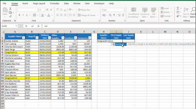 XLOOKUP Search last entry