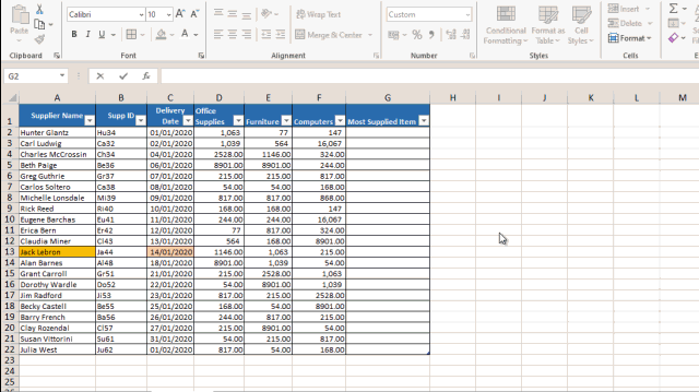 XLOOKUP Horizontal search